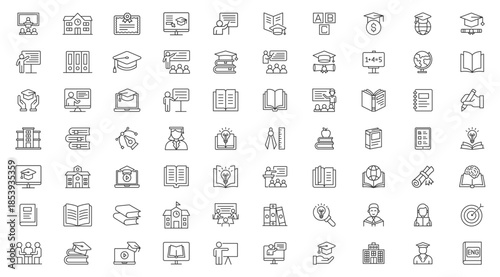 Education Line Editable Icons Set. School, Subjects, Science & Online Learning Thin Line Vector Illustration Isolated on White