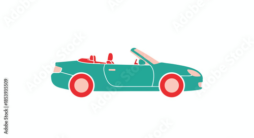 Turquoise Convertible Sports Car with Red Accents on White Background