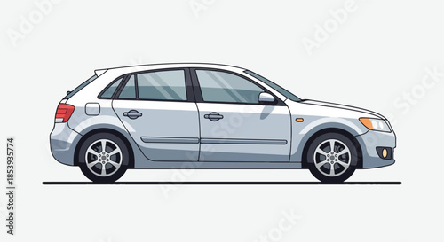 Sleek silver hatchback car illustration, perfect for modern urban commute and personal transportation needs, offering efficient city mobility