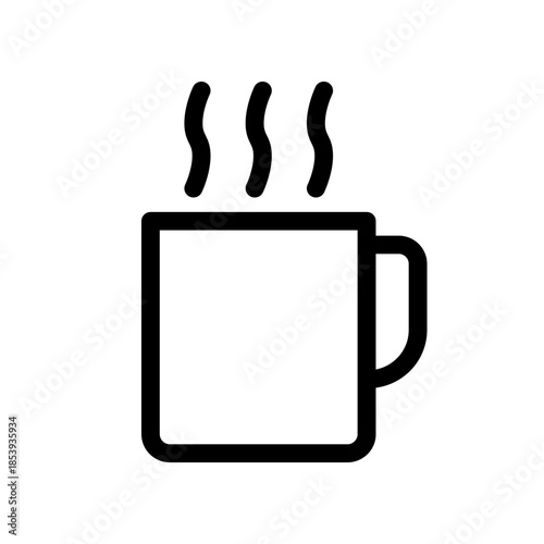 Steaming Mug Icon. Minimal Coffee Cup For Kitchen, Home, Office And Breakfast Use