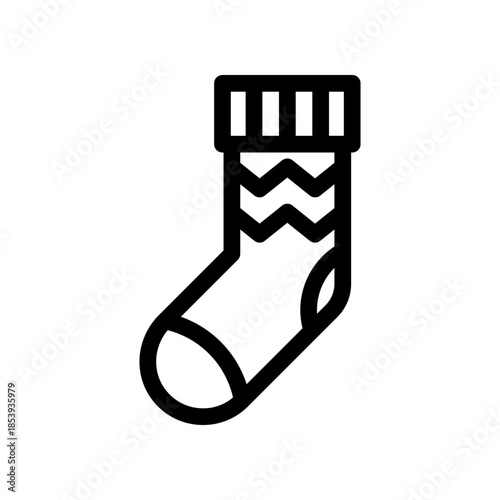 Sock Icon With Zigzag Pattern And Cuffed Top, Simple Black Outline Illustration