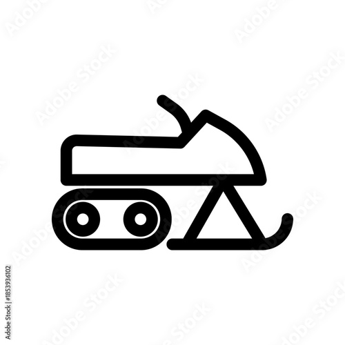 Snowmobile Icon: Black And White Silhouette Of A Winter Vehicle On Tracks And Skis