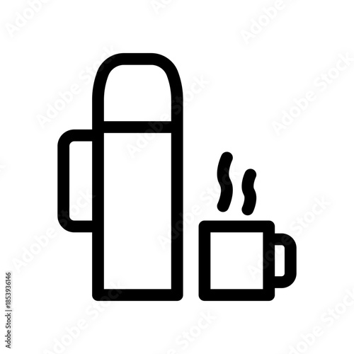 Thermos Bottle With Steaming Coffee Cup: Cozy Kitchen Beverage Scene for Warmth