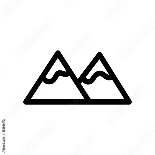 Minimal Double Mountain Icon With Wavy Line. Simple Landscape Symbol for Design