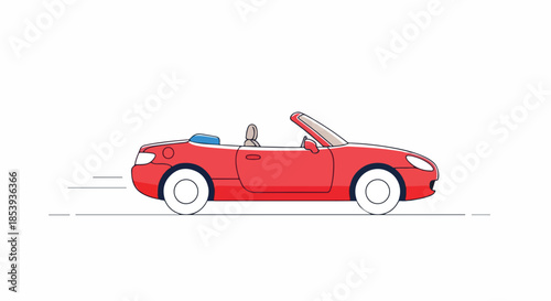 Red convertible sports car speeding down a road with a white background