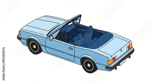 Light Blue Classic Convertible Sports Car Illustration on White Background