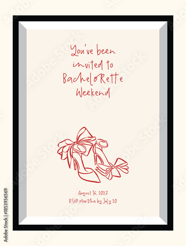 Cute bachelorette party invitation. Shoes ink sketch style doodles.