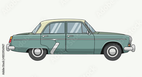 Retro Turquoise Sedan with Cream Roof, Classic Vehicle Illustration
