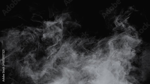 Thick smoke on black background. Gray fog.