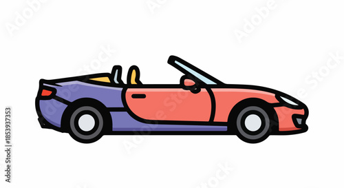 Stylized graphic icon of a dynamic convertible sports car in vibrant two-tone hues, perfect for automotive concepts