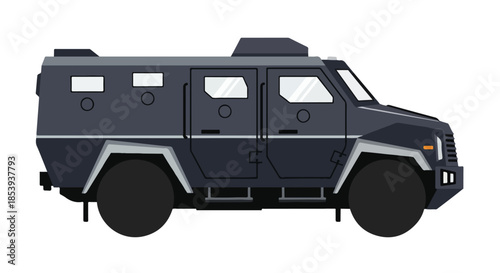 Heavy-duty armored vehicle for secure transportation and protection operations vector illustration