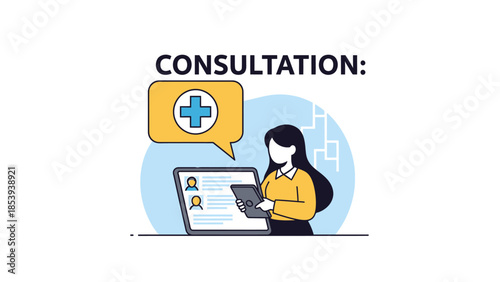 Online medical consultation with doctor via video call on laptop and tablet screen