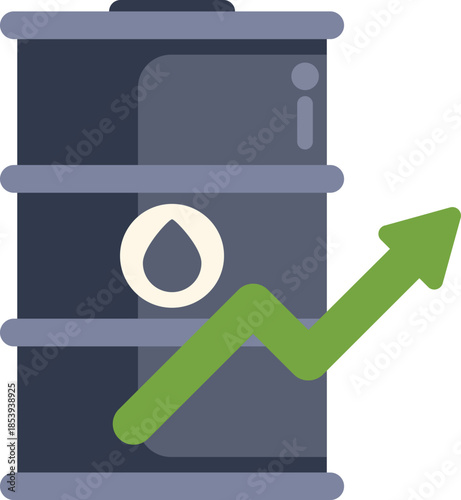Green arrow trending upwards representing the increasing price of oil barrels