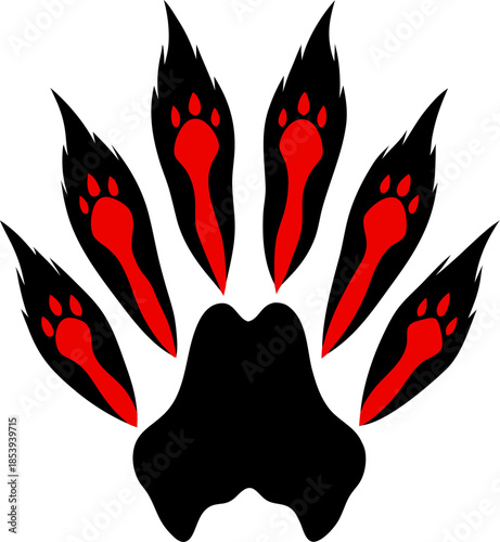Black bloody claws animal scratch scrape track. Cat, tiger, bear, lion scratches paw shape. Four nails trace stock illustration