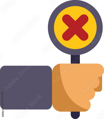 Businessman is holding a sign with a red cross on it, representing a negative concept