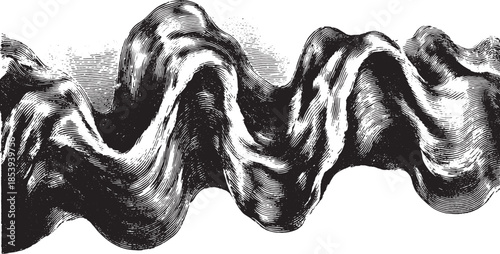 Wavy black and white wave pattern illustration. This abstract vector design features fluid lines and smooth curves in a simple style.