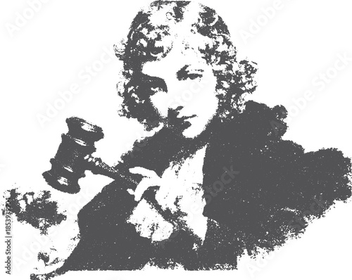 Judge with a gavel in a vector illustration. A professional portrayal of a female figure, emphasizing traditional legal themes and authority.