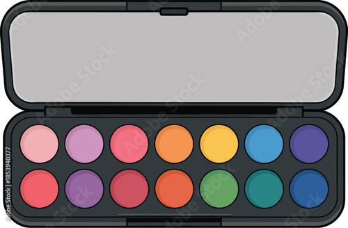 Vibrant eyeshadow palette with colorful makeup