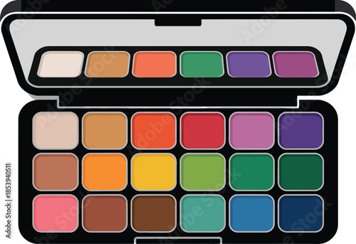 Vibrant makeup palette with assorted colorful eyeshadows