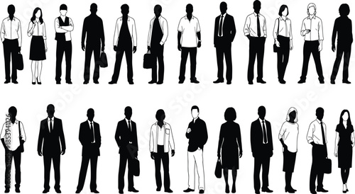 Business people silhouettes set showing diverse professional men and women standing in office attire isolated on white background