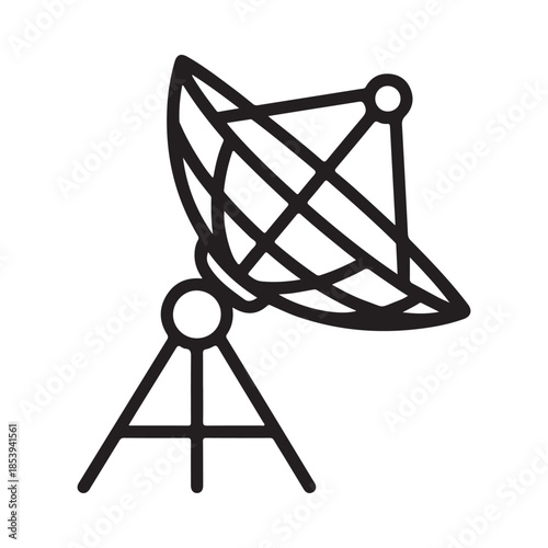 Simple black and white line drawing of a satellite dish on a tripod