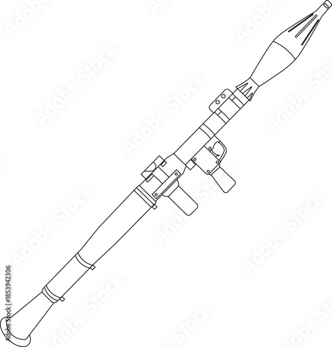 Outline of a rocket-propelled grenade side view vector illustration. Bazooka vector outline. 