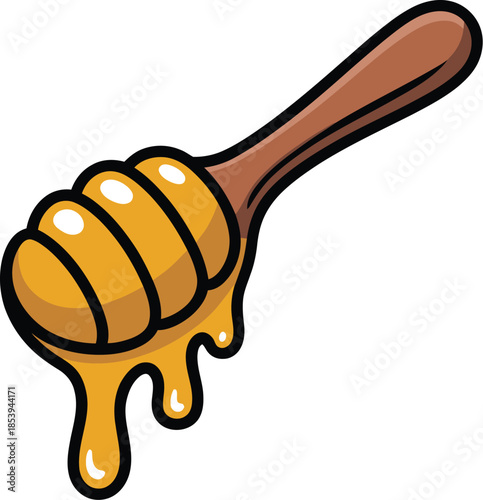 Honey dripping from wooden honey dipper