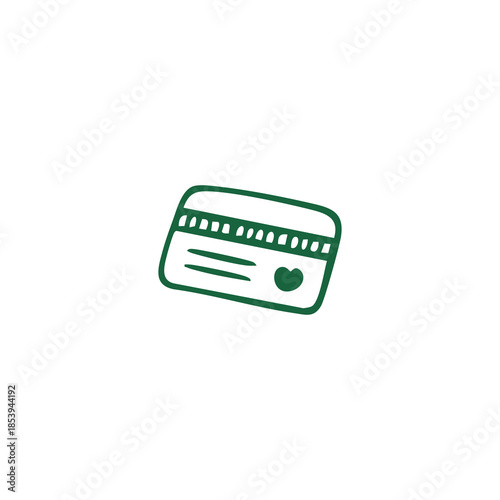 A green sketched credit card with a heart, on a white background