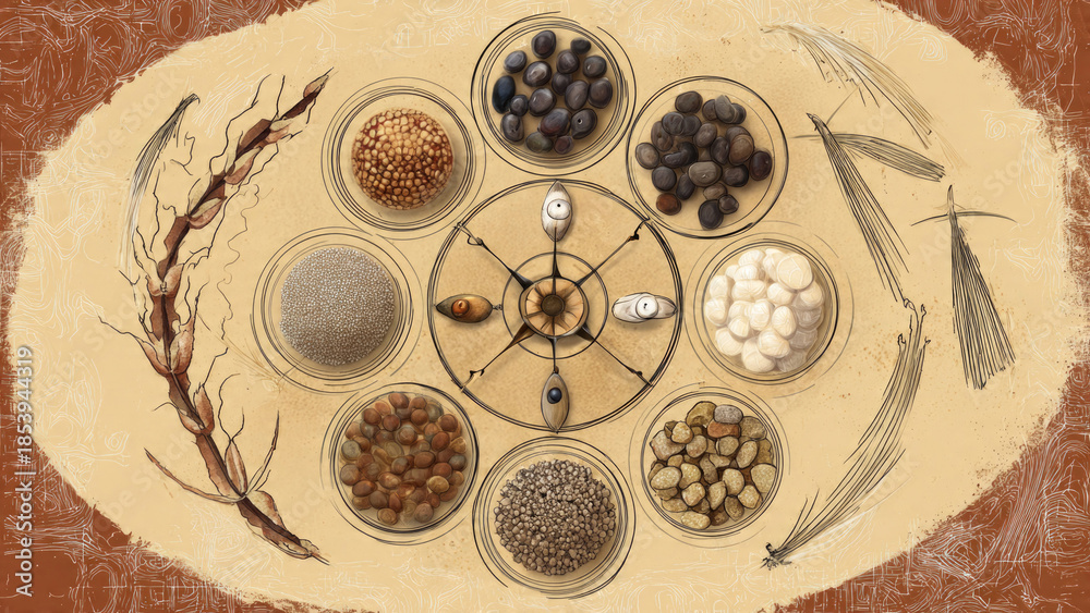 Fototapeta premium Wheel of Seeds Illustration