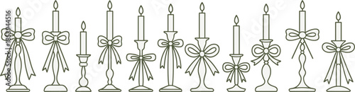 Assortment of Decorative Candles in Candlesticks with Bows taper candle