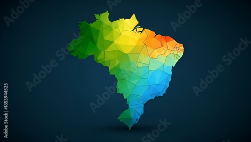 Colorful geometric polygon map of Brazil on dark background
