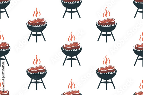 Steak grilling on multiple barbecue grills