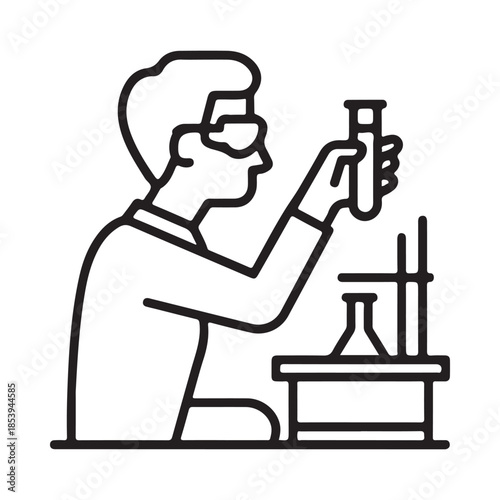 A scientist carefully examining a test tube in a laboratory setting