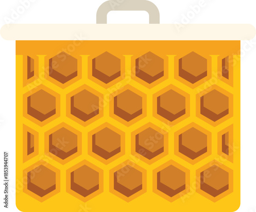 Honey extractor is processing natural sweet food product with honeycombs pattern