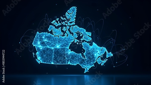 Digital map of Canada with glowing network connections