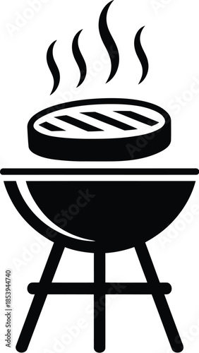 Simple black grill with sizzling burger