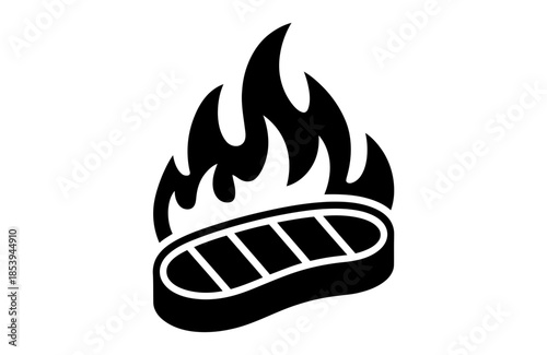 Grilled hot dog on fire flame icon
