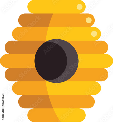 Cartoon beehive is standing on a white background, full of delicious honey