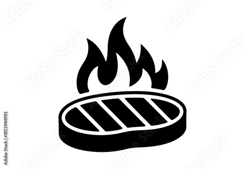 Grilled steak on fire for barbecue