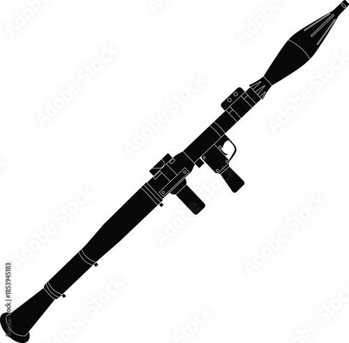 Silhouette of a rocket-propelled grenade side view vector illustration. Bazooka side view vector. 