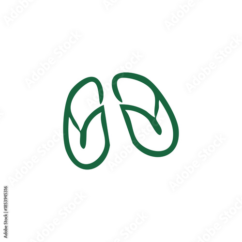 Green outline illustration of two flip-flops on a white background