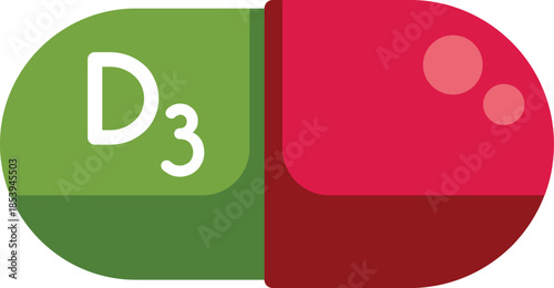 Green and red capsule containing vitamin d3, essential for bone health and overall well being