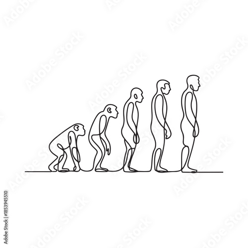 Evolution of humankind depicted through a continuous line drawing illustration