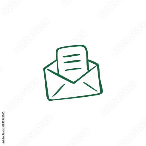 A green hand-drawn envelope with a letter showing from within