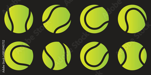 Tennis ball in different angels. Flat design tennis ball vector set