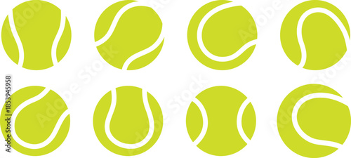 Tennis ball in different angels. Flat design tennis ball vector set