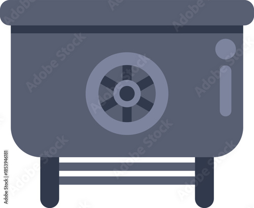 Large industrial safe is standing with its combination lock visible, protecting money and valuables