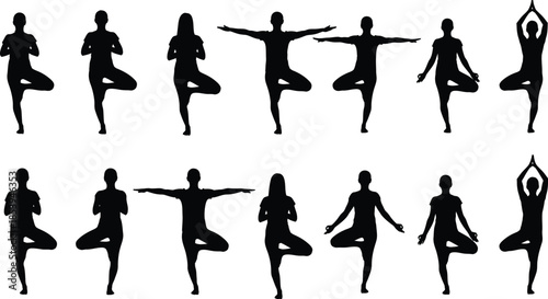 Yoga poses silhouette illustrations for fitness and wellness