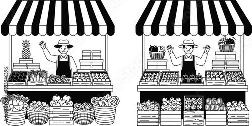  farmers market, fruit stall, vegetable vendor, fresh produce, outdoor market, organic food, local farming, healthy lifestyle, rural commerce, community trade, colorful vegetables, smiling seller, str