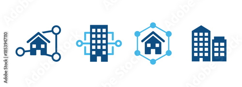 Facility and Amenities Icon Set. Professional smart home symbols and connected building icons for modern residential property management